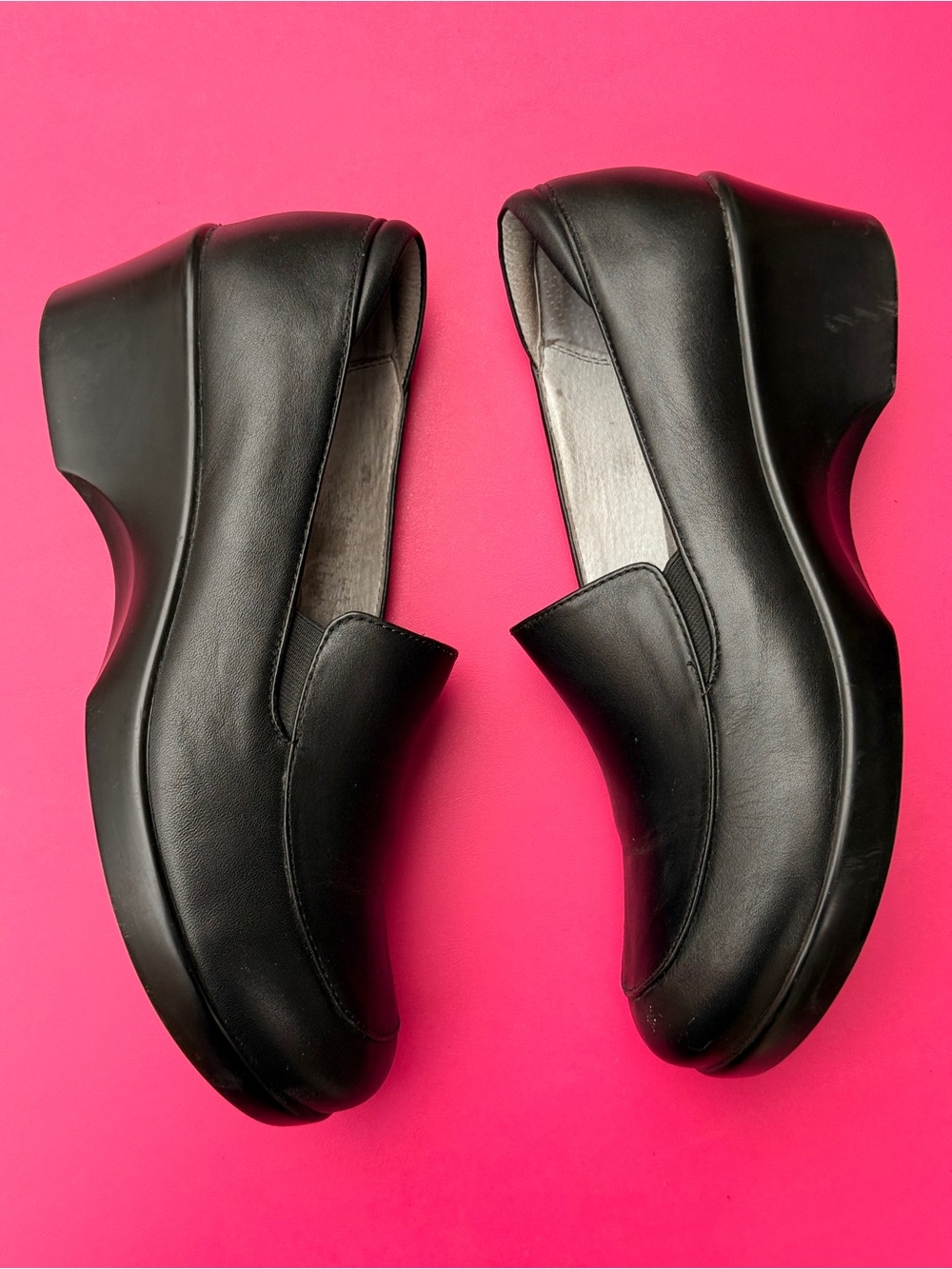 Alegria Emma Black Leather Slip On Wedge Loafers Career Nursing Shoes EU 40 9.5